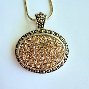 Pave Champagne Cubic Zirconia & Marcasite Sterling Silver 925 Pendant Necklace